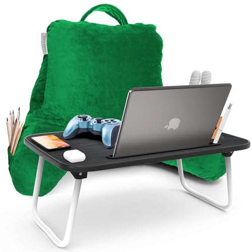 Clara Clark Reading Pillow with Portable Lap Desk Set for Kids, Back Pillow for Sitting Up in Bed, Memory Foam Back Support Pillow, Bed Rest Pillow with Foldable Laptop Desk, Small - Green - color: Green, size: Petite/Small