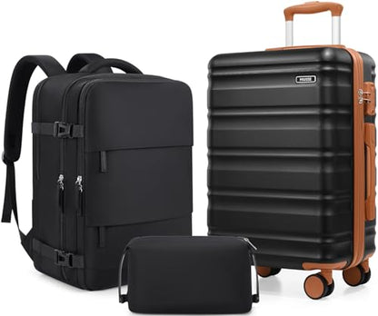 3 Piece Luggage Set, 20 Inch Carry On Luggage 22x14x9 Airline Approved, Hardside Suitcases with Wheels, Suitcase Set with YKK Zipper&TSA Lock, Travel Set - color: Black, size: 3 piece set (20inch)