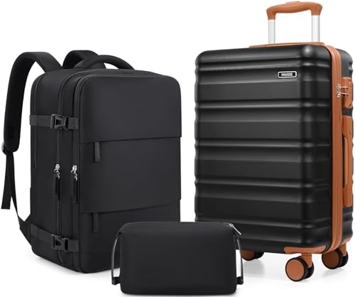 3 Piece Luggage Set, 20 Inch Carry On Luggage 22x14x9 Airline Approved, Hardside Suitcases with Wheels, Suitcase Set with YKK Zipper&TSA Lock, Travel Set - color: Black, size: 3 piece set (20inch)