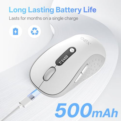 XBG B15Pro Tri-Mode Wireless Bluetooth Mouse with LED Display for Laptop | Bluetooth 5.0/4.0 & 2.4G, 2400 DPI, 500mAh Type-C Rechargeable, Ergonomic Silent Click, Multi-Device for PC Tablet Office - style: B15 Pro-White