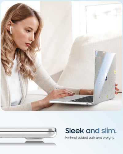 Fintie Case for MacBook Air 13 inch A3449/A3240/A3113/A2681 2022-2026 | M2/M3/M4/M5, Snap On Hard Shell, Full Port Access, Easy On/Off, Lightweight, Five-Pointed Star - color: Crystal Dark Cyan