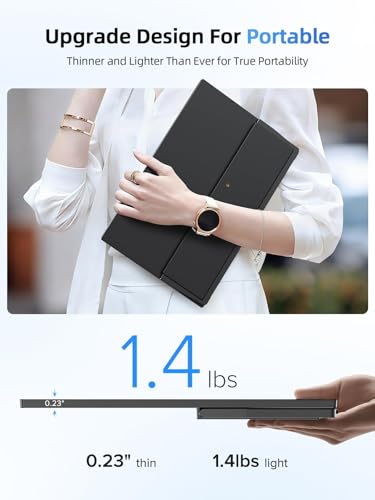 UPERFECT Portable Monitor 15.6", 125% sRGB Ultra-Slim Laptop Monitor with Protective Sleeve, Built-in Adjustment Stand | Speaker | VESA, HDMI USB-C Plug & Play Second Screen for Phone Game Console - size: 15.6-inch