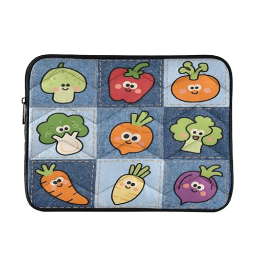 Patchwork Veggies Blue Padded Laptop Sleeve Case 13 Inch Soft Quilted Laptop Bag Waterproof Computer Sleeves - color: Patchwork Veggies Blue, size: Medium