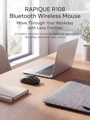 RAPIQUE Bluetooth Wireless Mouse, Dual Bluetooth + 2.4G, Black | 3-device switching, USB-C rechargeable, quiet clicks, 4 DPI Levels up to 3200, Ergonomic Right-Hand for PC, MacBook, Laptop - color: Black