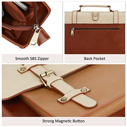 ECOSUSI Laptop Bag for Women Vegan Leather Messenger Bag Fashion Briefcase Computer Satchel Bag - color: Brown