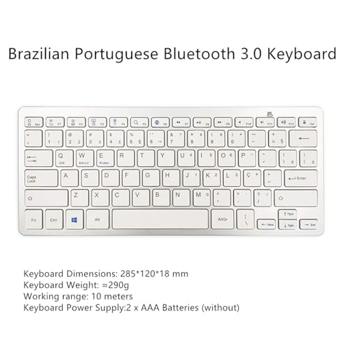 Wireless Portuguese Keyboard, Brazilian Keypad Language Portuguese-Brazil Ultra Thin Lightweight Silent Bluetooth Keyboards for Laptop/PC/Tablet/Desktop/Smart TV (Portuguese) - style: Portuguese
