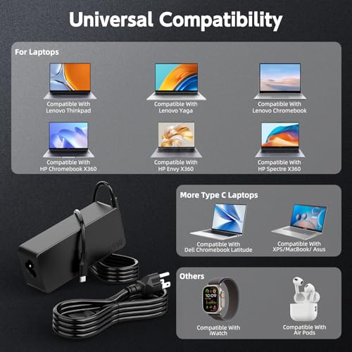 65W USB C Charger Compatible with Lenovo Laptop- Thinkpad T480s T580s T490 E480 E580, Chromebook 100e 300e 500e c340 s330, Yoga C930 C940 C740 S730 730S ADLX65YCC3D ADLX65YDC2A Power Supply Cord - size: 65Large