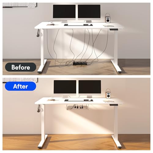FLEXISPOT EN2 55"x28" Whole-Piece Standing Desk with Power Strip, White | Whole-Piece Desktop, Easy-Access Clamp Power Strip, Organized Cable Management, Modern Home Office Setup - color: White Top + White Frame, size: 55x28"