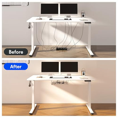 FLEXISPOT EN2 55"x28" Whole-Piece Standing Desk with Power Strip, White | Whole-Piece Desktop, Easy-Access Clamp Power Strip, Organized Cable Management, Modern Home Office Setup - color: White Top + White Frame, size: 55x28"