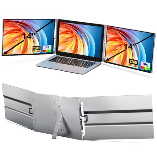 AYY Laptop Screen Extender, 14" FHD 1200P Portable Triple Monitor for 13"-17" Laptops, Aluminum Alloy Stand, Compatible with MacOS/Windows/Chrome - size: 14 Inch, style: Dual 1200P