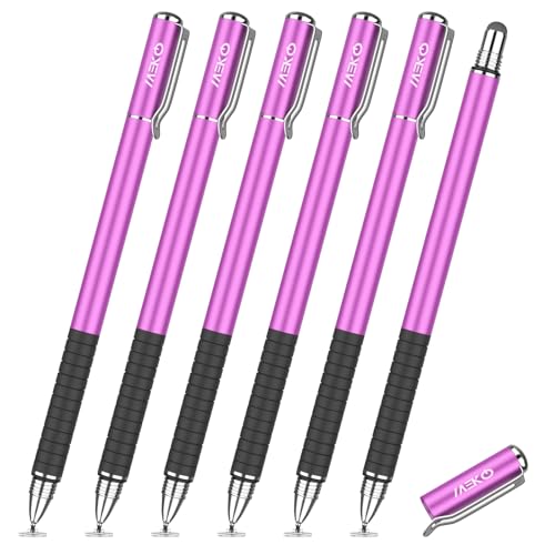 MEKO Stylus Pen for Touchscreen, 2-in-1 Universal Stylus 6Pcs | MEKO 1st Gen Stylus, Fiber & Disc Tips, High Precision, Work for iPad iPhone Android Tablets All Touch Screens-Purple - color: Purple