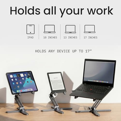 Model-X 2.0 Laptop Stand, Laptop Stand for Desk Adjustable Height | 360 Rotating Laptop Riser Aluminum Portable Foldable Computer Stand for MacBook Pro Air 10–17 in (Royal Gray) - color: Royal Gray