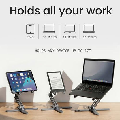 Model-X 2.0 Laptop Stand, Laptop Stand for Desk Adjustable Height | 360 Rotating Laptop Riser Aluminum Portable Foldable Computer Stand for MacBook Pro Air 10–17 in (Royal Gray) - color: Royal Gray