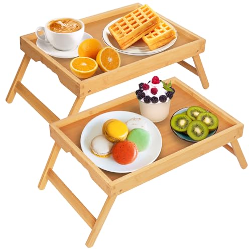 Artmeer FSC 100% Bamboo Bed Trays, Medium, 2-Pack, Natural | Two FSC 100% bamboo bed trays with folding legs and handles for meals, reading, laptops and serving in bed. - color: Bamboo, size: Medium (Pack of 2)