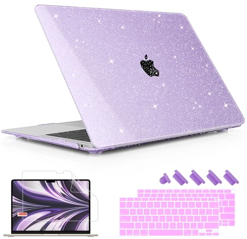 May Chen Compatible with MacBook Air 13 inch Case 2021 2020 2019 2018 Release Models: M1 A2337 A2179 A1932, Plastic Hard Shell Case for Mac Air 13 inch with Retina Fits Touch ID, Purple Glitter - color: Purple Glitter