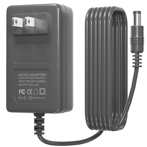 15V 3A Power Supply Charger AC/DC Adapter, 45W Switching Power Adapter with 5.5mm x 2.5mm/2.1mm DC Plug for Bluetooth Speaker, Security Camera, Projector