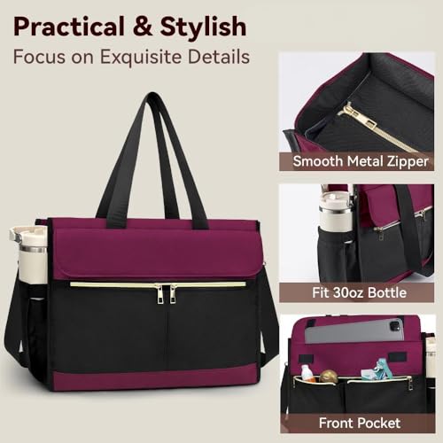 Laptop Bag for Women - 15.6 Inch Tote Work Bag with Compartments Nurse Teacher Bag Large Lightweight Office Handbag - color: Purple