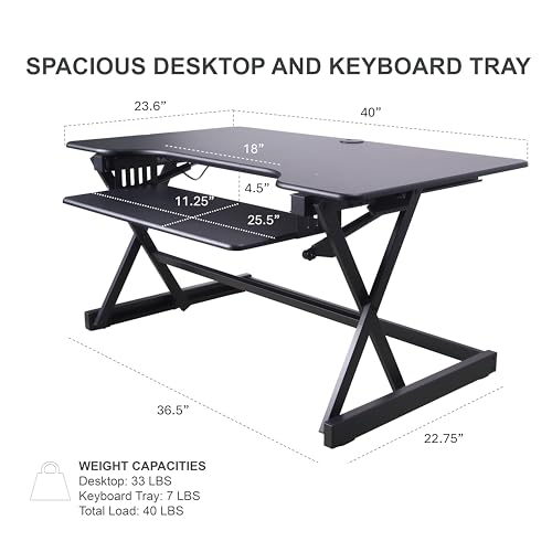 Rocelco 40" Height Adjustable Standing Desk Converter with AC Outlet USB Charger and Dual Monitor Arm Mount - Sit Stand Up Tabletop Riser - Sliding Keyboard Tray - Black (R DADRB-40-ACUSB-MA2) - color: Black Acusb, size: 40", style: Riser+Premium Dual Mou