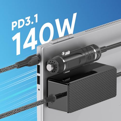 140W 100W 96W 90W 87W 67W 65W USB-C Laptop Car Charger PD3.1 12V-24V DC Adapter For MacBook Air/Pro,Dell XPS/Latitude/Precision,Lenovo Yoga/Thinkpad/ThinkBook,HP,MSI,Asus Laptop & All USB C Device
