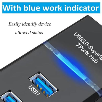 USB 3.0 SuperSpeed 7-Port Hub, High-Speed Data Transfer and Sync for Multiple Devices, Compatible with Laptop, PC, MacBook, iMac, Surface Pro, Windows/Mac/Linux, Bus-Powered, Plug and Play