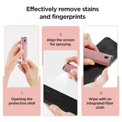 YTT Screen Cleaner, All-in-One Spray & Wipe Cleaner, with Transparent Protective Shell for All Phones, Laptop and Tablet Screens (Pink) - color: Pink