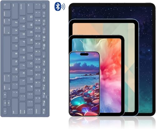 OMOTON Ultra-Slim Bluetooth Keyboard for iPad 11th/10th/9th/8th/7th, iPad Pro/Air/Mini and iPhone Series, Wireless iOS Keyboard with 12 Multimedia Keys for Office, Home, Travel, School, Deep Blue - color: Deep Blue