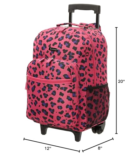 Rockland Double Handle 17" Rolling Backpack, Magenta Leopard - color: Magenta Leopard, size: One Size