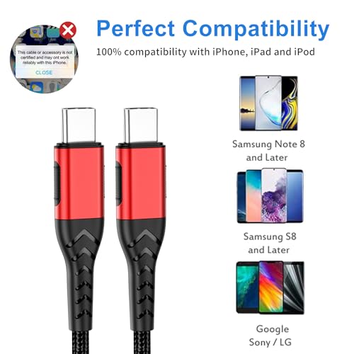 2Pack 10ft USB C to USB C Cable, 100W Fast Charging, Compatible with iPhone 15 Pro/Plus/Max, Android/Phone/Pad, Red - color: Red, size: 10ft