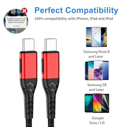 2Pack 10ft USB C to USB C Cable, 100W Fast Charging, Compatible with iPhone 15 Pro/Plus/Max, Android/Phone/Pad, Red - color: Red, size: 10ft