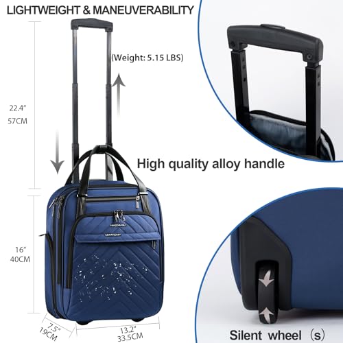 VANKEAN Carry On Underseat 16-inch Multi-functional Underseater Lightweight Overnight Suitcase with Wheels Roller Case for Women Men Travel Business, Haze Blue - color: Haze Blue