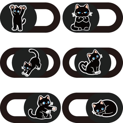 6Pcs 6 Styles Cat Camera Cover Slide Cute Privacy Guard Accessories, 0.04 Inch Ultra Thin Webcam Cover Protector Blocker for Laptop Desktop Computer Tablet Notebook Mini PC Home Office Use - color: Cat Shape