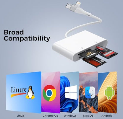 Memory Stick Pro Duo Adapter USB C/Lightning, 4 in 2 SD/MicroSD/MS/xD Card Reader for Sony Cybershot SD Card, Memory Stick Pro Duo Reader for iPhone17/16/14/Macbook/iPad/PC/Laptop/Windows/Linux