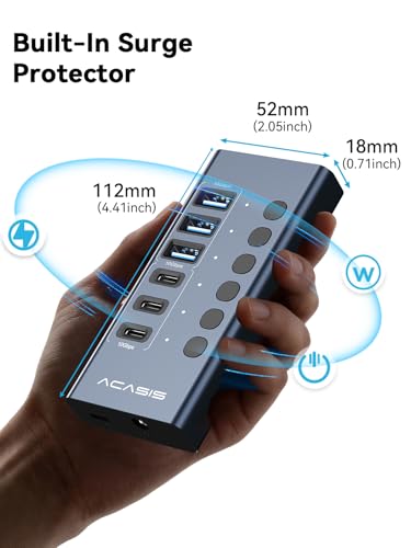 Powered USB 3.2 Hub, ACASIS 6 Ports USB 3.2 Hub(3 USB-A 3.2 Ports + 3 USB-C 3.2 Ports), Aluminum USB Hub Powered with 48W Power Adapter, USB Hub for PC/Laptop, Computer, Flash Drive, Printer, Camera - size: 6 Ports