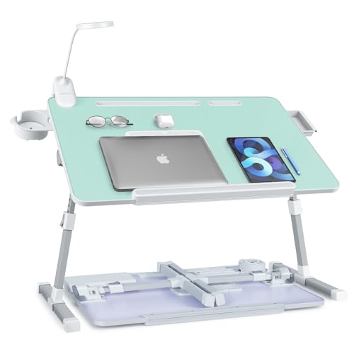 Adjustable Laptop Lap Desk with Cooling Fan USB Light for Adults - color: Green,70x45cm