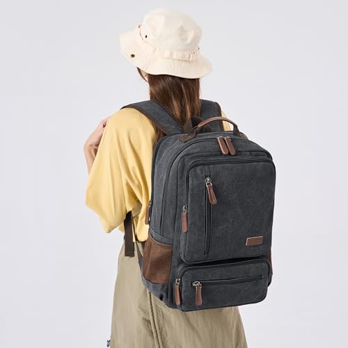 LXYGD Canvas Laptop Backpack for Men Women,Durable Travel Work Business Rucksack Bookbags Fits 15.6 Inch Notebook & Laptops,College Backpacks Computer Bag Weekender Hiking Daypack(Black) - color: Black