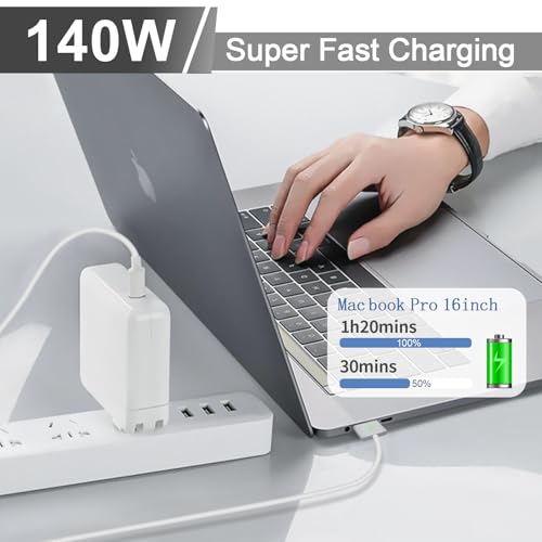 E-POWIND 140W USB-C Power Adapter Charger for 14 16 inch 2021 2023 M1 M2, 13 15 inch M2 M3 2022 2023 2024, 6.6 FT Braided Magnetic USB-C to Mag 3 Cable LED Indicator