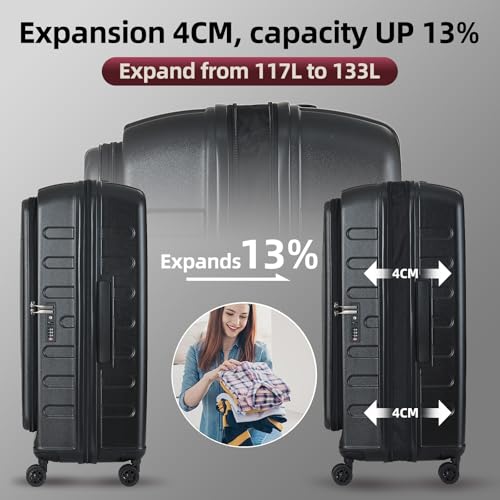Kaleenie 2 PCS 20/29 Luggage Sets, 20” Cabin Luggage 29” Side Open Suitcase | 20 Inch with Front Pocket,29 Inch Checked Trunk Suitcase,Lightweight ABS+PC Hardshell,TSA Lock,HINOMOTO 360° Wheels,Black - color: Dark Black, size: 20/29 Set