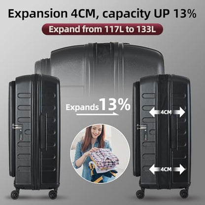 Kaleenie 2 PCS 20/29 Luggage Sets, 20” Cabin Luggage 29” Side Open Suitcase | 20 Inch with Front Pocket,29 Inch Checked Trunk Suitcase,Lightweight ABS+PC Hardshell,TSA Lock,HINOMOTO 360° Wheels,Black - color: Dark Black, size: 20/29 Set
