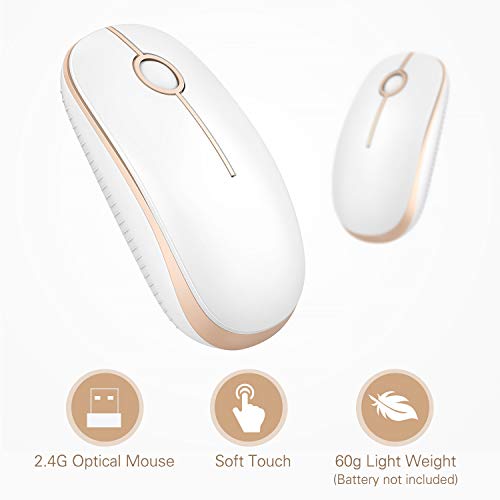 VssoPlor Wireless Mouse, 2.4G Slim Portable Computer Laptop Mouse with Nano Receiver Quiet Silent Optical Mice for Notebook, PC, Laptop, Computer-White and Gold - color: White and Gold