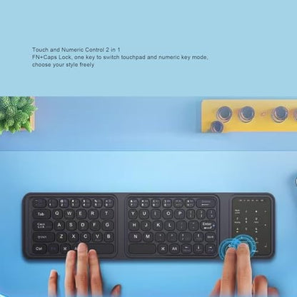Zopsc Wireless Bluetooth Keyboard, Ultra Slim Foldable Keyboard with Touchpad, USB-C Rechargeable Keyboard, Numeric Keypad Keyboard for Travel Office