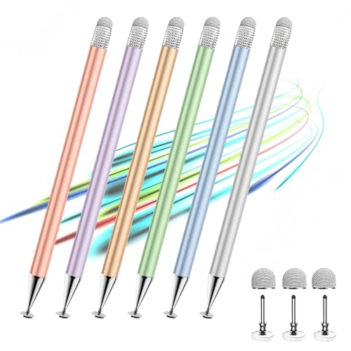 Stylus(6 pcs),Stylus Pen for Touchscreen,2-in-1 Tip for Nintendo Switch | Disc & Fiber Tip,High Precision,No Bluetooth,Stylus Pen for Nintendo Switch,ipad,iphone,Android,Tablets,Prevent Scratches - color: Silver/Blue/Gold/Green/Purple/Rose Gold