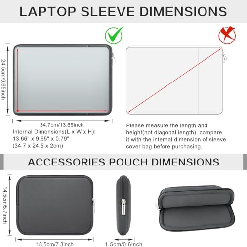 RAINYEAR 14 Inch Laptop Sleeve Case with Pocket & Accessories Pouch, Gray | Protective Padded Zipper Soft Laptop Case Carrying Computer Bag Compatible with 14 Inch Notebook Chromebook Tablet Ultrabook - color: Gray, size: 14"