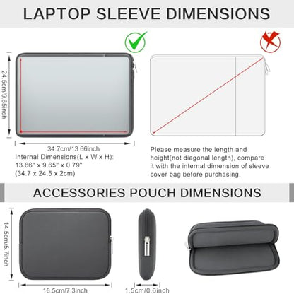RAINYEAR 14 Inch Laptop Sleeve Case with Pocket & Accessories Pouch, Gray | Protective Padded Zipper Soft Laptop Case Carrying Computer Bag Compatible with 14 Inch Notebook Chromebook Tablet Ultrabook - color: Gray, size: 14"