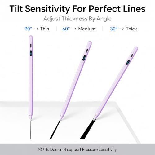 Active Stylus Pen with LED Display, 2-in-1 Dual Modes Digital Pencil for iPad iPhone Samsung Android Tablets & Switch, Palm Rejection & Tilt Sensitivity for Drawing, No Bluetooth Pairing (Purple) - color: Purple