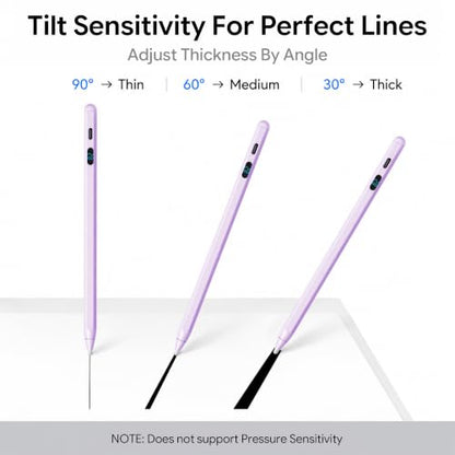 Active Stylus Pen with LED Display, 2-in-1 Dual Modes Digital Pencil for iPad iPhone Samsung Android Tablets & Switch, Palm Rejection & Tilt Sensitivity for Drawing, No Bluetooth Pairing (Purple) - color: Purple