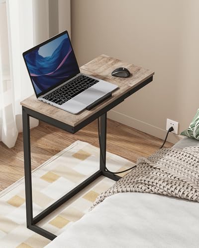 TUTOTAK Large C Shaped End Table, Side Table, Couch Computer Table C Table | Tilting Laptop Stand with Storage, Computer Couch table for Living Room, Bedroom, Greige TB01BG089 - color: Greige, style: Modern