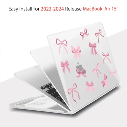 Teryeefi for M4 M3 M2 MacBook Air 15 inch Case 2025 2024 2023 Release fits Model A3241 A3114 A2941, Design Hard Shell Cover & Keyboard Cover & Screen Protector & OTG Adapter - Cute Pink Bows - color: Cute Pink Bows