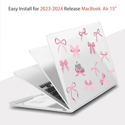 Teryeefi for M4 M3 M2 MacBook Air 15 inch Case 2025 2024 2023 Release fits Model A3241 A3114 A2941, Design Hard Shell Cover & Keyboard Cover & Screen Protector & OTG Adapter - Cute Pink Bows - color: Cute Pink Bows