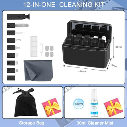 walrfid Cleaner Kit for AirPod, 12-in-1 Earbud Cleaning Kit | with 30ml Screen Cleaner and Camera Lens Cleaning Pen, Multi-Tool for Charging Case Tablet iPad Phone Charging Port