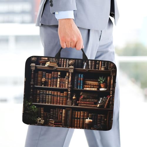 14 inch Laptop Sleeve with Handle Shockproof Laptop Bag Waterproof Computer Cover Bag Books on The Bookshelf Briefcase